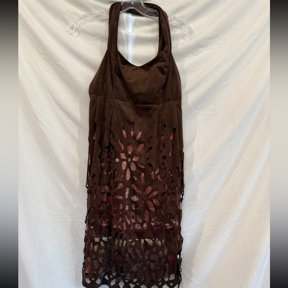 Legatte Jeans Save the Queen Italian Abstract Brown Suede Dress US Sz 6 - Picture 11 of 16